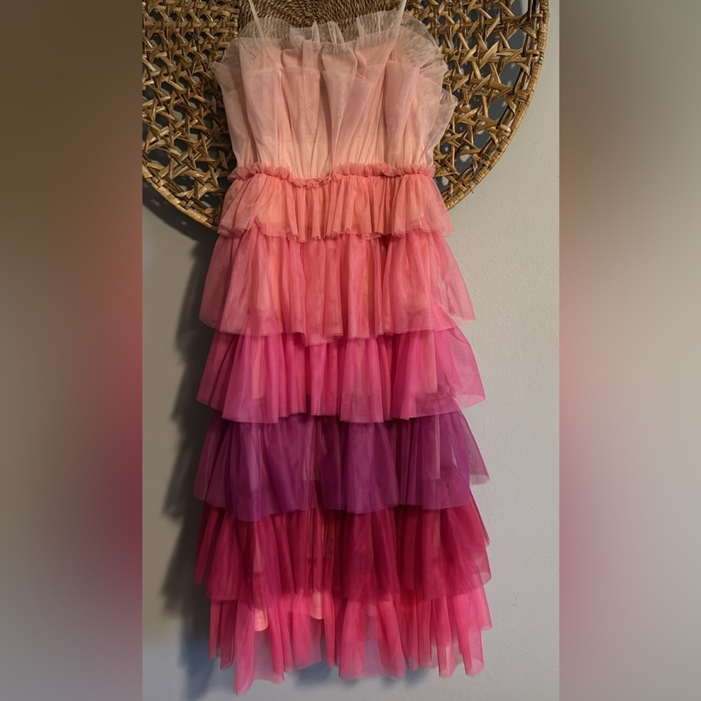 Pink Layered Midi Tulle Dress